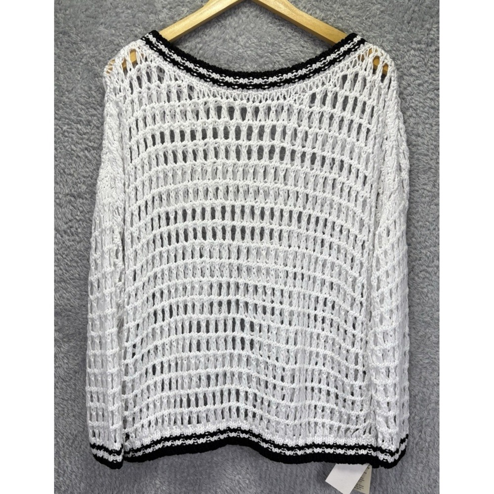 NWT Planet Lauren G Open Knit Sweater One Size Black White Oversized Boxy Lagen